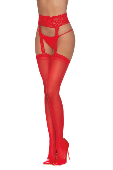 Pantyhose With Garters - One Size - Red Pantyhose With Garters - One Size - Red