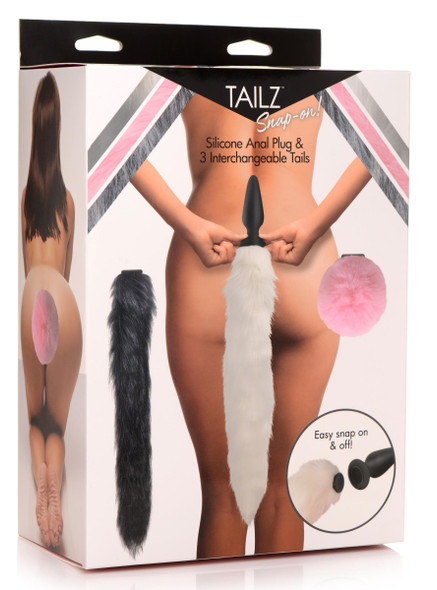 Snap-on Silicone Anal Plug and 3 Interchangeable Tails Snap-on Silicone Anal Plug and 3 Interchangeable Tails