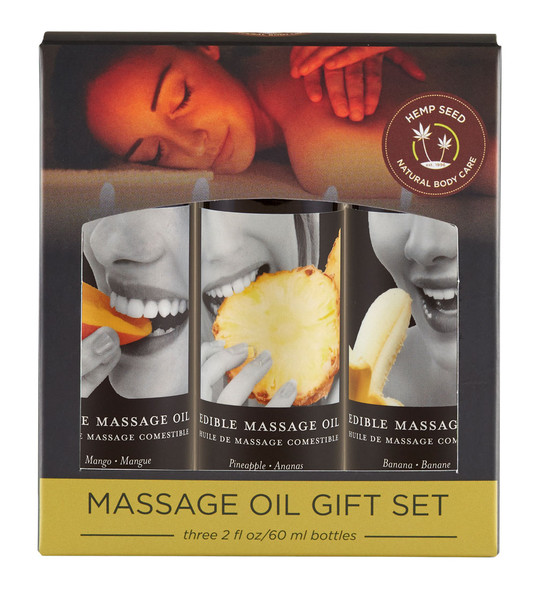 Edible Massage Oil Gift Set Box - 2 Fl. Oz. Bottles - Banana, Mango, Pineapple Edible Massage Oil Gift Set Box - 2 Fl. Oz. Bottles - Banana, Mango, Pineapple