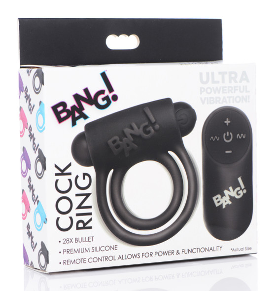 Bang - Silicone Cock Ring and Bullet With Remote Control - Black Bang - Silicone Cock Ring and Bullet With Remote Control - Black