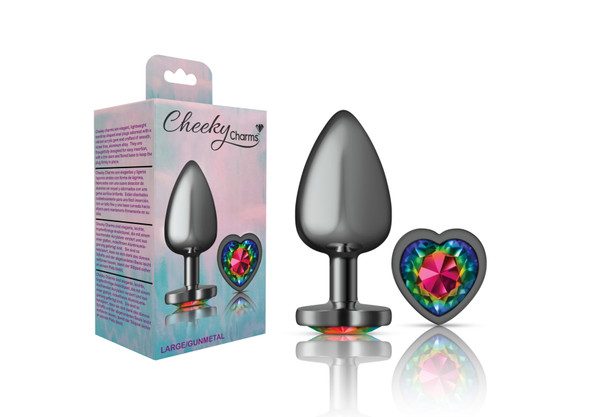 Rainbow Heart Gem Gunmetal Metal Plug - Lg Rainbow Heart Gem Gunmetal Metal Plug - Lg