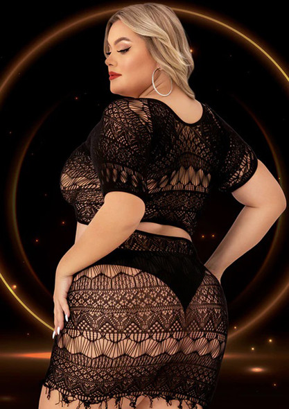 2 Piece Crop Top and Skirt Set - Queen Size - Black 2 Piece Crop Top and Skirt Set - Queen Size - Black