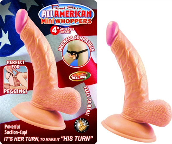 All American Mini Whoppers 4-Inch Curved Dong With Balls - Flesh All American Mini Whoppers 4-Inch Curved Dong With Balls - Flesh