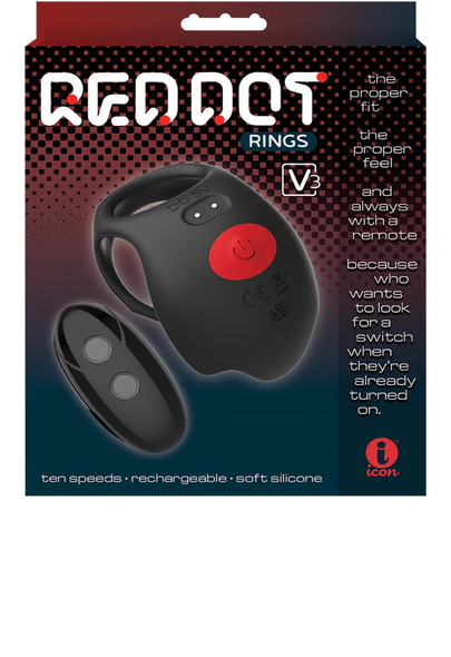 Red Dot Vibrating Cock Ring V3 With Remote - Black/red Red Dot Vibrating Cock Ring V3 With Remote - Black/red