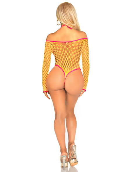 Eyelet Net Teddy With Tie-Front Keyhole Detail O/s - Neon Orange Eyelet Net Teddy With Tie-Front Keyhole Detail O/s - Neon Orange