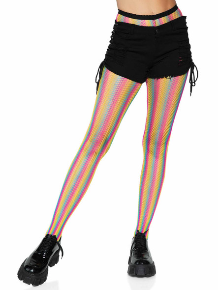 Neon Rainbow Striped Fishnet Tights - One Size - Multicolor Neon Rainbow Striped Fishnet Tights - One Size - Multicolor