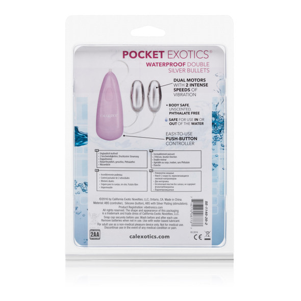 Pocket Exotics Waterproof Double Silver Bullets - Pink Pocket Exotics Waterproof Double Silver Bullets - Pink
