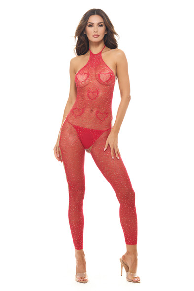 Love Stroke Stones Heart Bodystocking and G-String Red - Os Love Stroke Stones Heart Bodystocking and G-String Red - Os