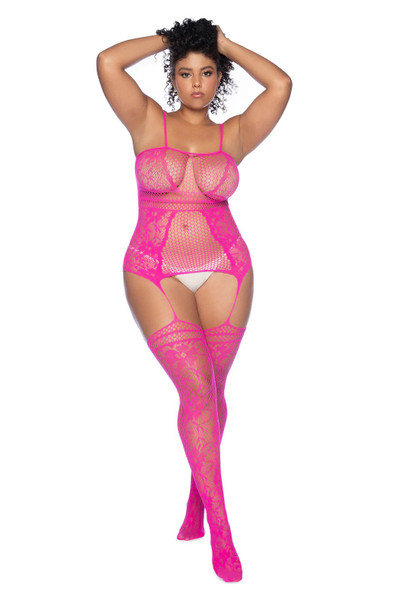 Curvy Aria Fishnet Body Stocking - X - Pink Curvy Aria Fishnet Body Stocking - X - Pink