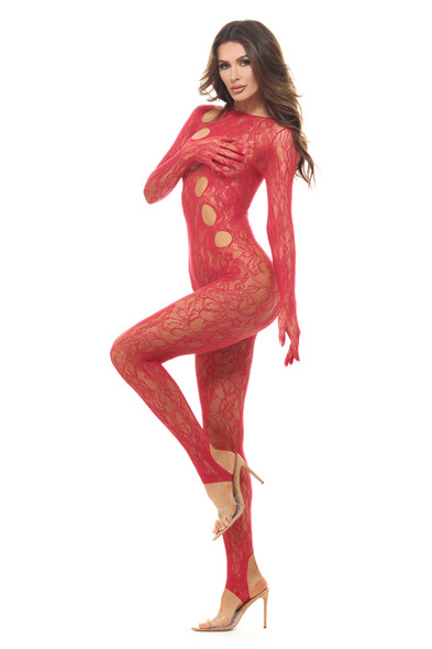 Split Up Lace Bodystocking - Red - Os Split Up Lace Bodystocking - Red - Os