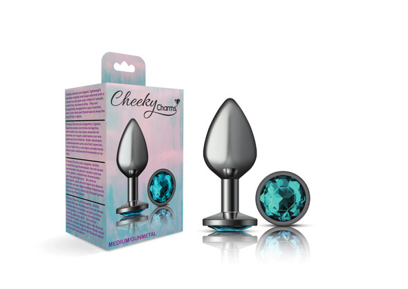 Teal Round Gem Gunmetal Metal Plug - Md Teal Round Gem Gunmetal Metal Plug - Md