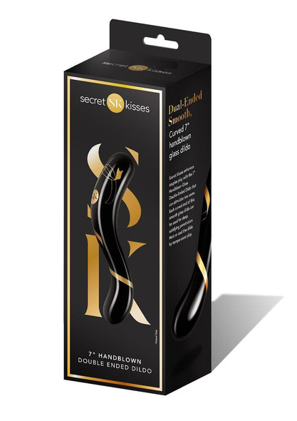 Secret Kisses - 7 Inch Handblown Double Ended Dildo - Black Secret Kisses - 7 Inch Handblown Double Ended Dildo - Black