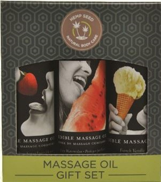 Edible Massage Oil Gift Set Box - 2 Fl. Oz. Bottles - Strawberry, Watermelon, Vanilla Edible Massage Oil Gift Set Box - 2 Fl. Oz. Bottles - Strawberry, Watermelon, Vanilla