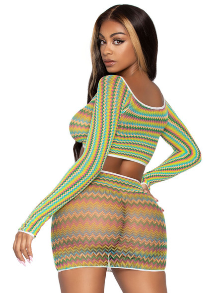 2 Pc Zig Zag Net Crop Top and Mini Dress - One Size - Green 2 Pc Zig Zag Net Crop Top and Mini Dress - One Size - Green