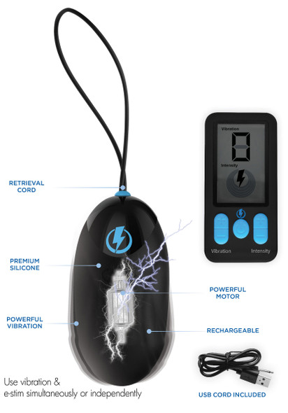 E-Stim Pro Silicone Vibrating Egg With Remote Control - Black E-Stim Pro Silicone Vibrating Egg With Remote Control - Black