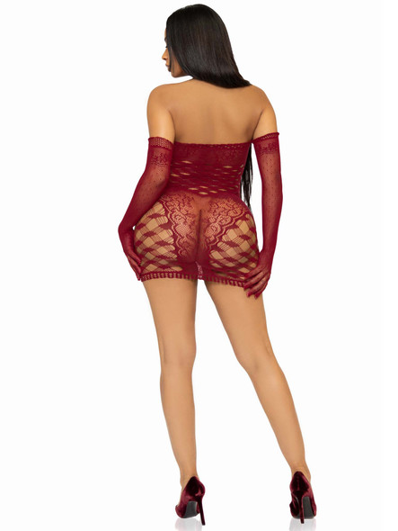 2 Pc Hardcore Net Tube Dress With Gloves - One Size - Burgundy 2 Pc Hardcore Net Tube Dress With Gloves - One Size - Burgundy