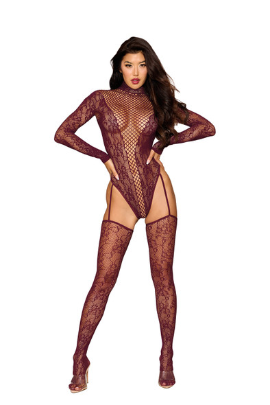 Teddy Bodystocking Dmnd - One Size - Cherry Lacquer Teddy Bodystocking Dmnd - One Size - Cherry Lacquer