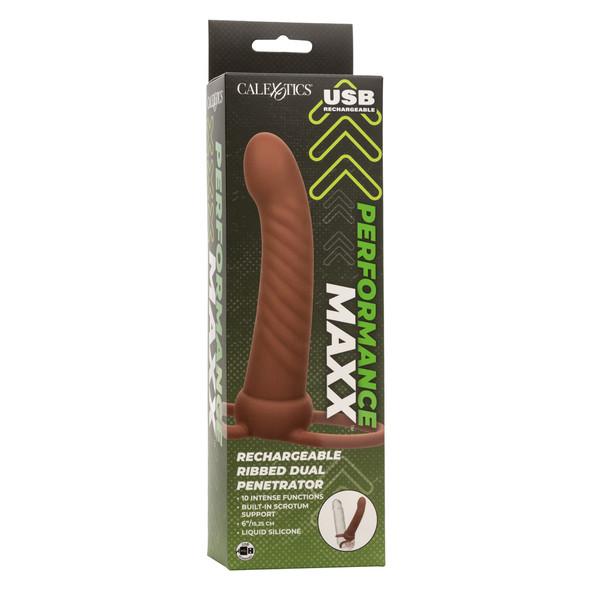 Performance Maxx Rechargeable Ribbed Dual Penetrator - Brown Performance Maxx Rechargeable Ribbed Dual Penetrator - Brown
