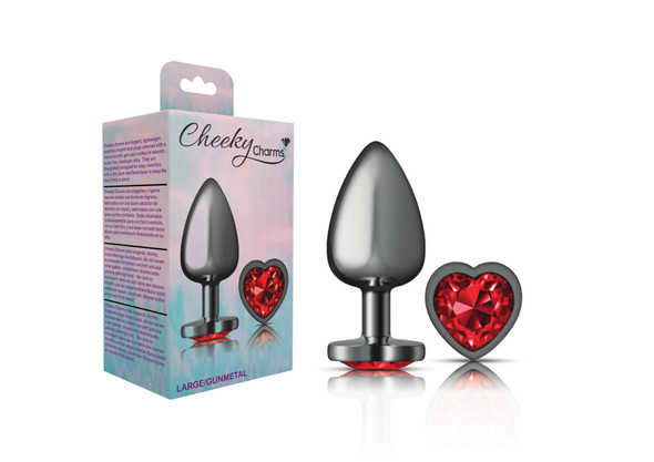 Deep Red Heart Gem Gunmetal Metal Plug - Lg Deep Red Heart Gem Gunmetal Metal Plug - Lg