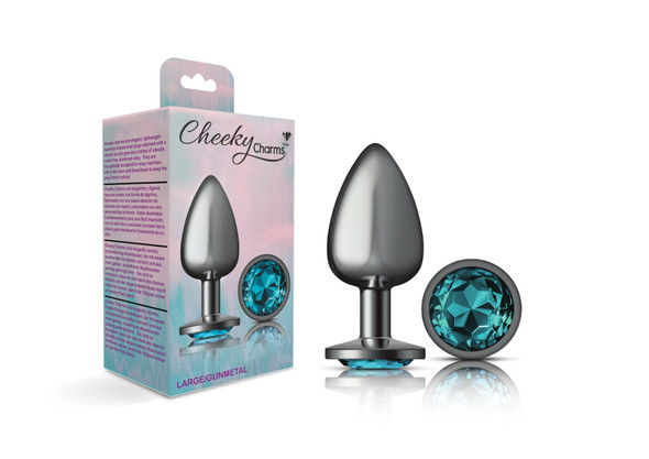 Teal Round Gem Gunmetal Metal Plug - Lg Teal Round Gem Gunmetal Metal Plug - Lg