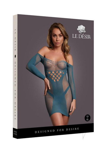 Long Sleeved Net Mini Dress Os Blu Long Sleeved Net Mini Dress Os Blu
