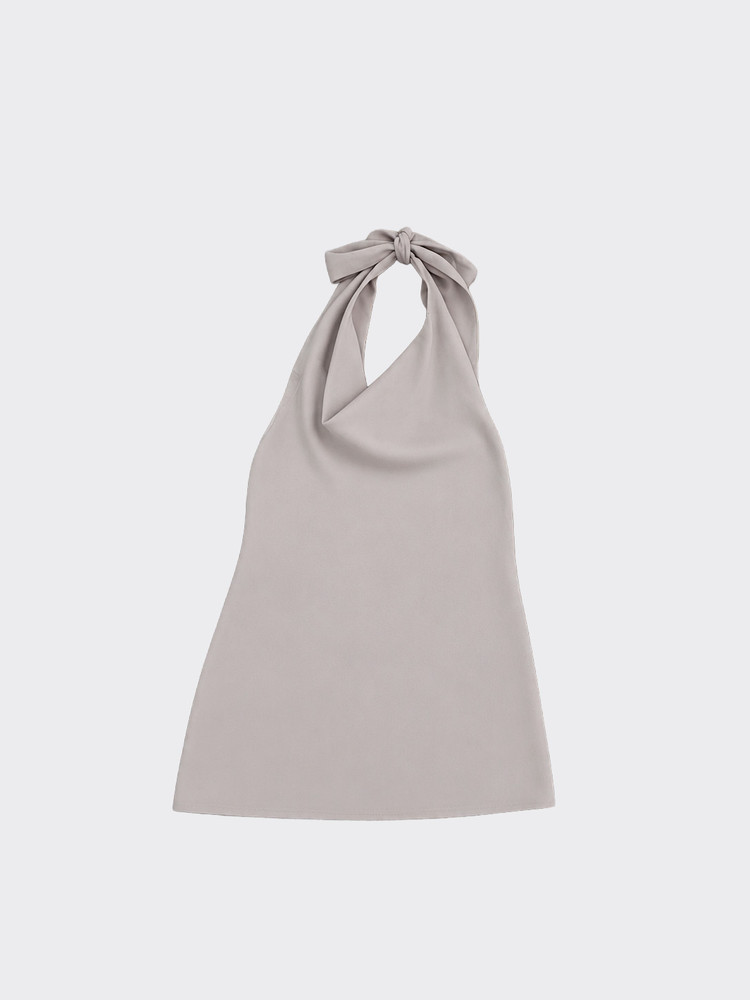Satin halter top with tie at the back beige
