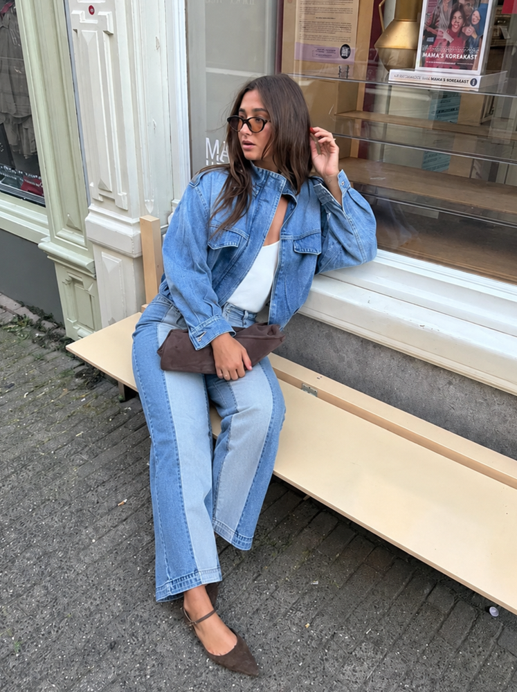 Wide leg patchwork jeans