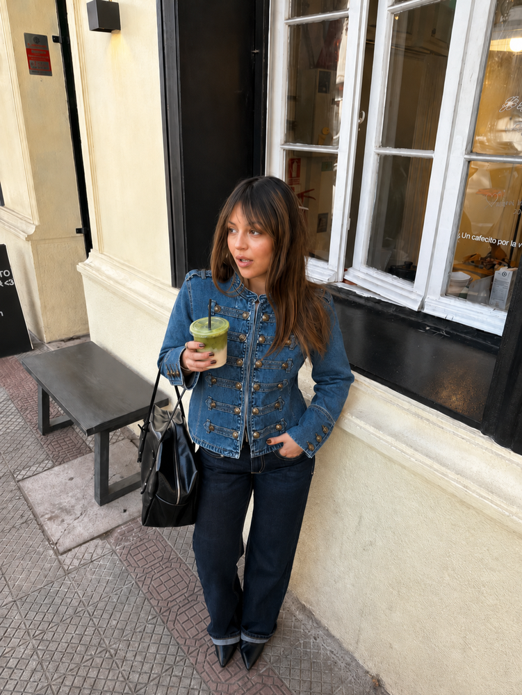 Denim twill jacket with buttons, 100% cotton