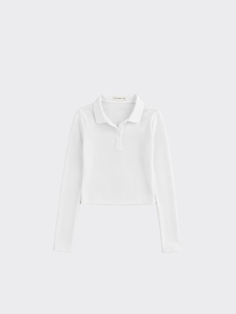 Long-sleeved polo shirt white