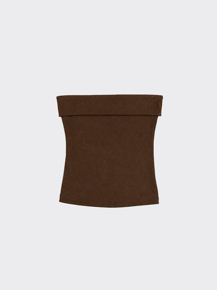 Folded bandeau top with glitter effect brown