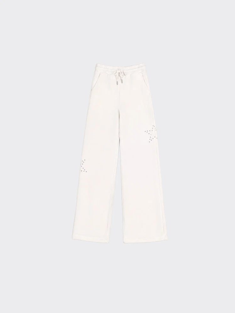 Wide-leg trousers with studded stars Beige