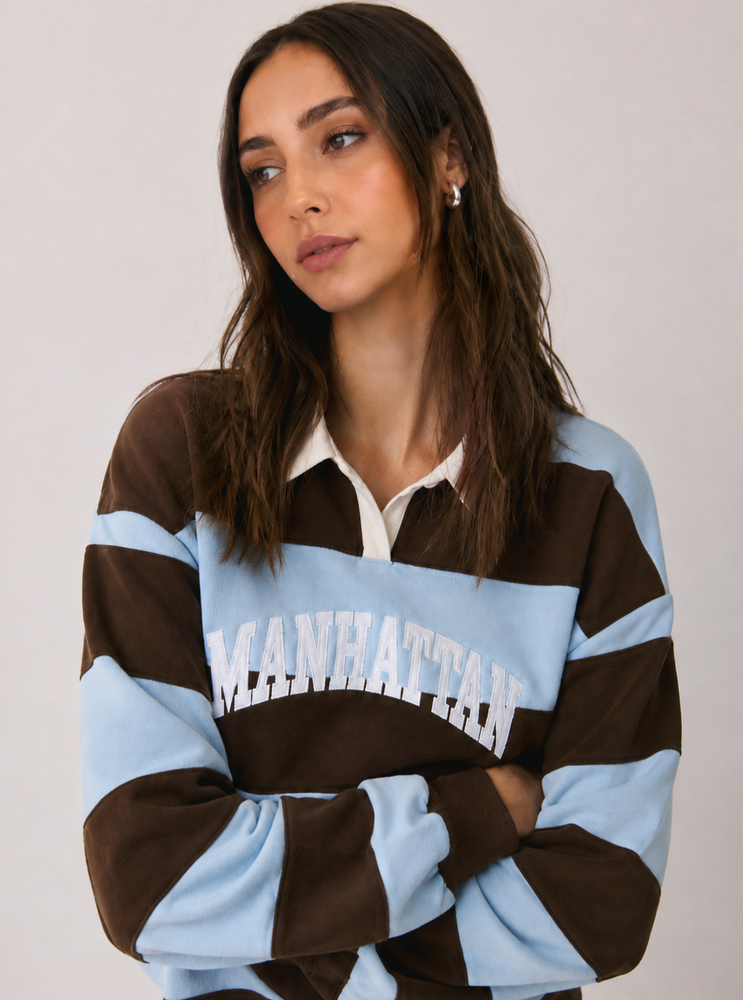 Light blue embroidered striped sweatshirt