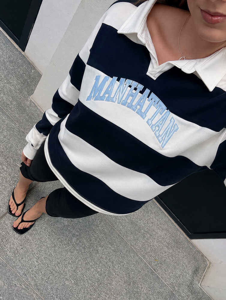 White embroidered striped sweatshirt