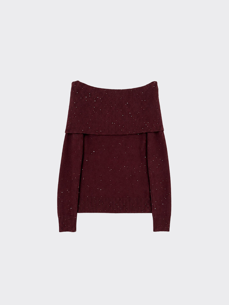 Off-the-shoulder sweater with glitter Burgundy