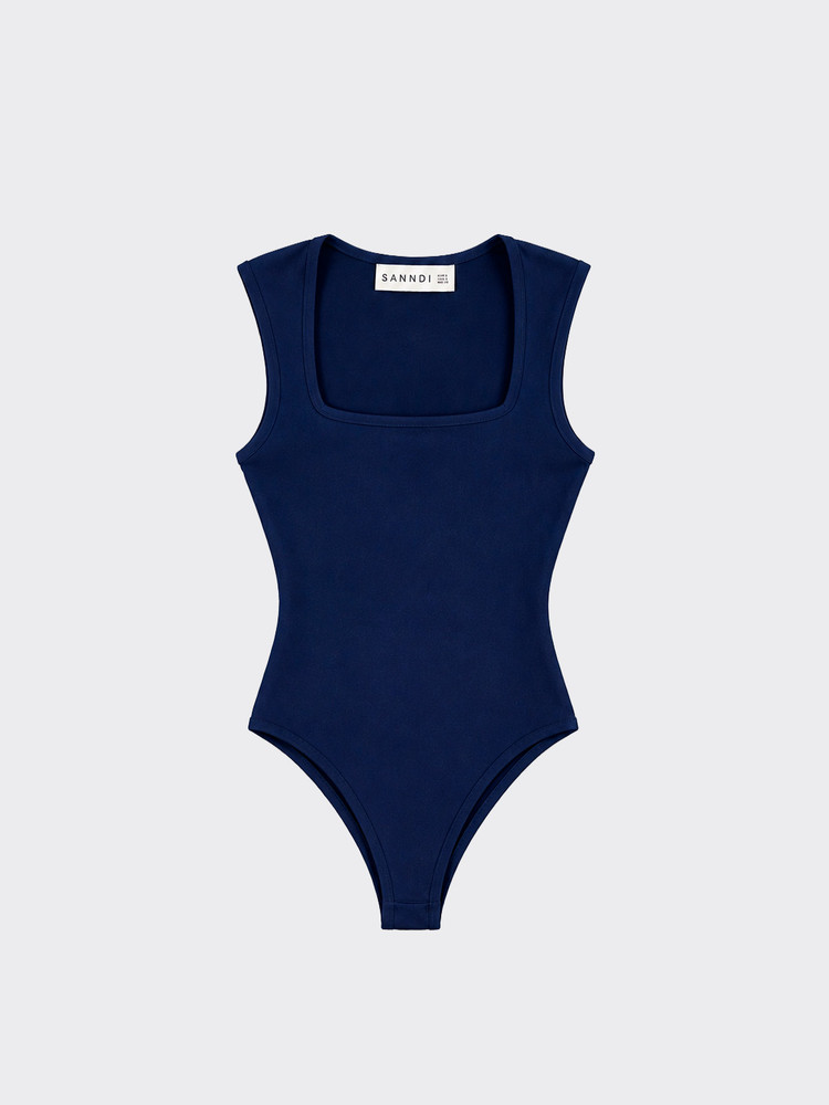 Polyamide bodysuit with square neckline blue