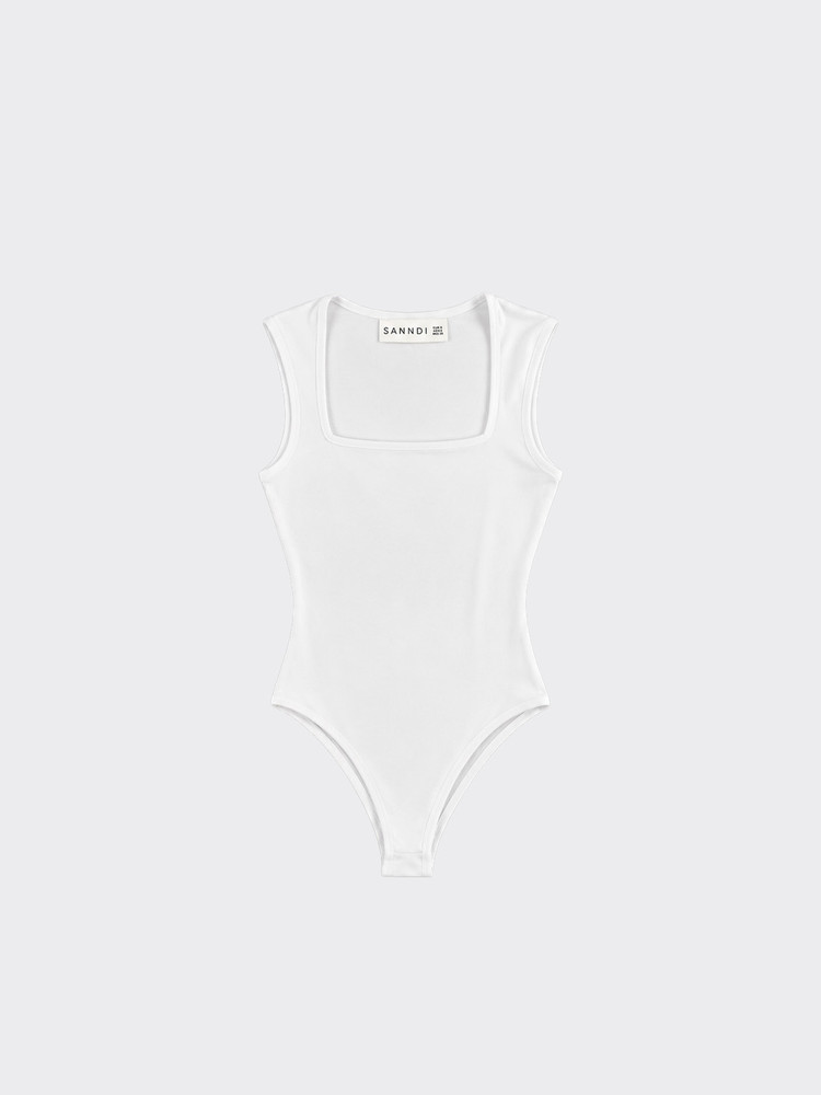 Polyamide bodysuit with square neckline beige