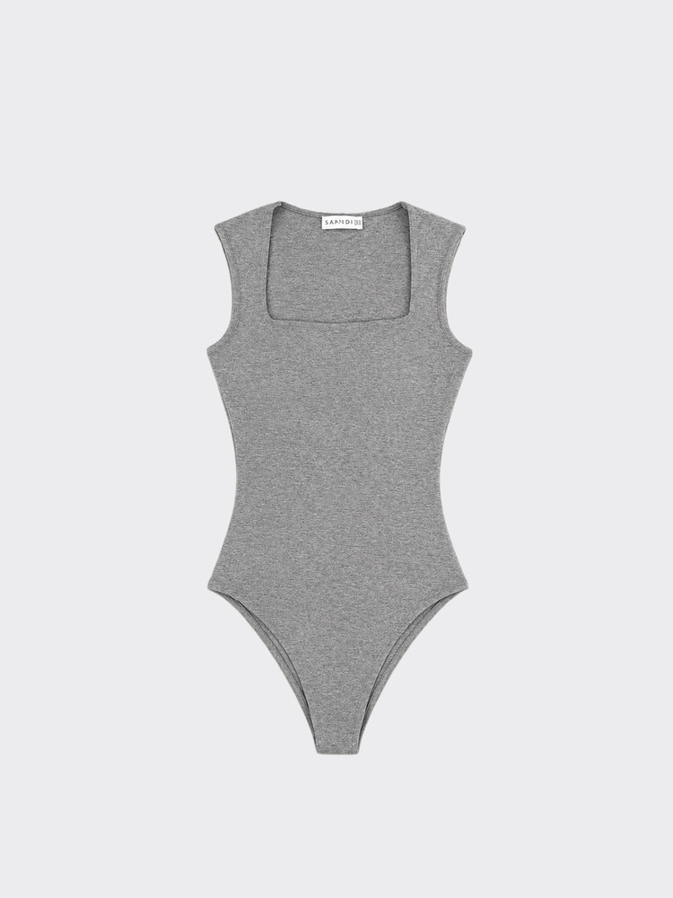 Polyamide bodysuit with square neckline grey