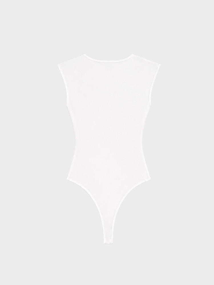 Polyamide bodysuit with runches Beige