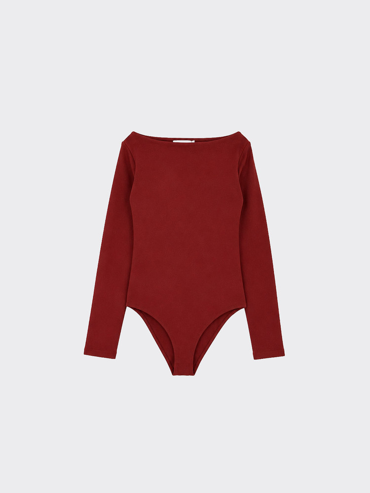 Basic bodysuit with boat neckline Burgundy