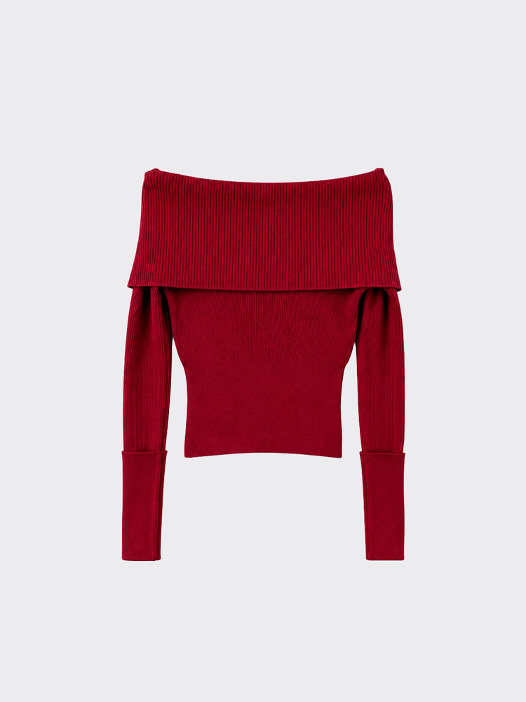 Crop Off-shoulder knit sweater Burgundy