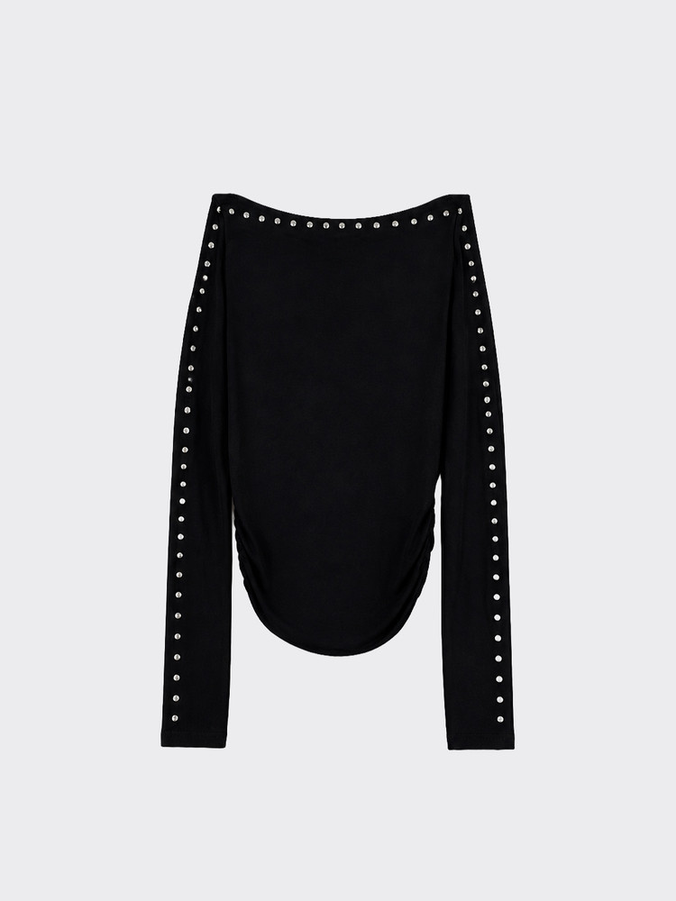 Boat neck top with studs Black