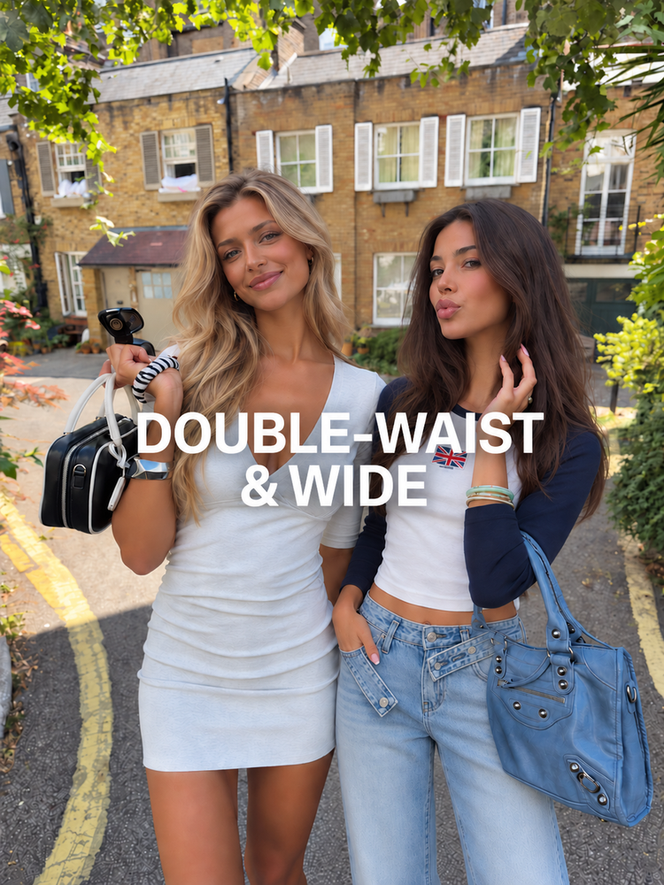 Wide leg jeans with double waistband