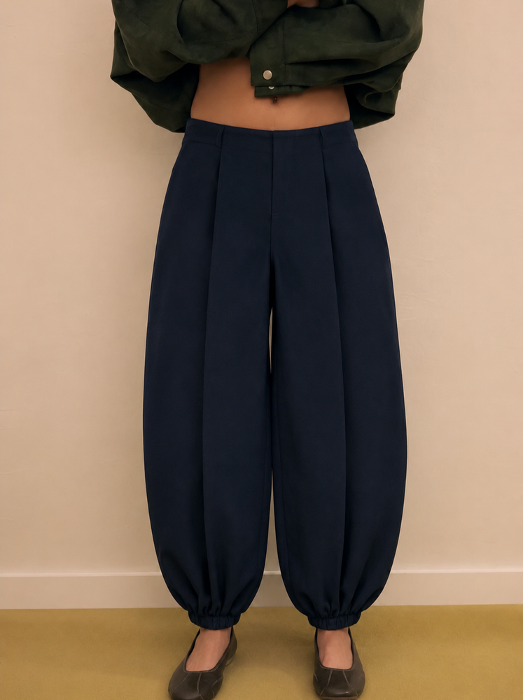 Pleated dress harem pants Dark blue