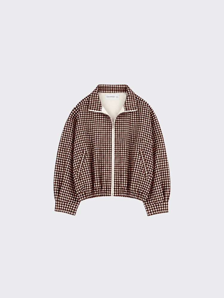 Oversized jacket with gingham print brown