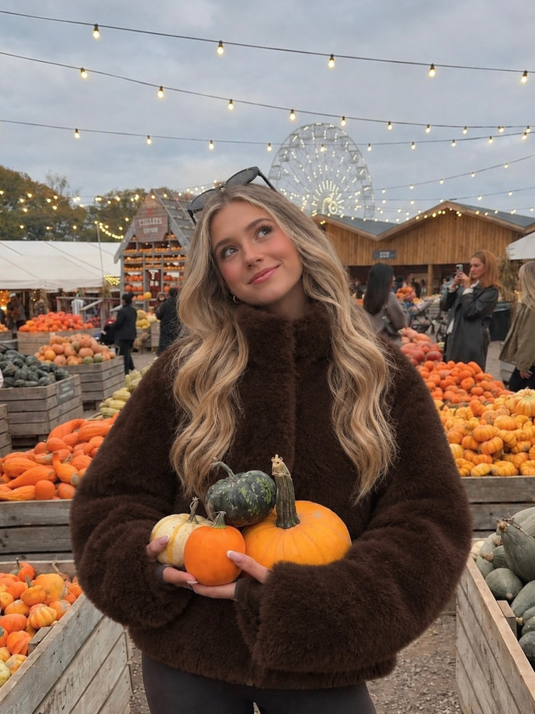 Faux-fur high-neck jacket brown