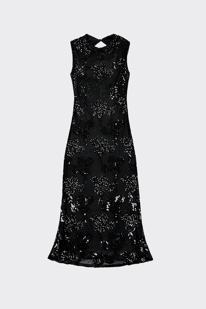 Sequin embroidered maxi dress black