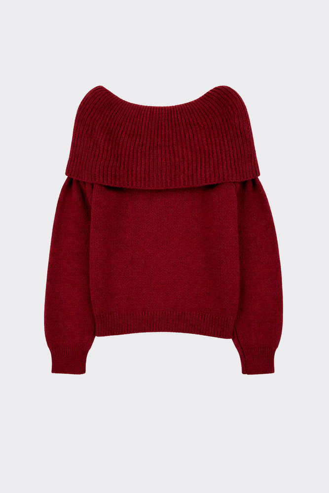 Off-shoulder knit sweater dark red