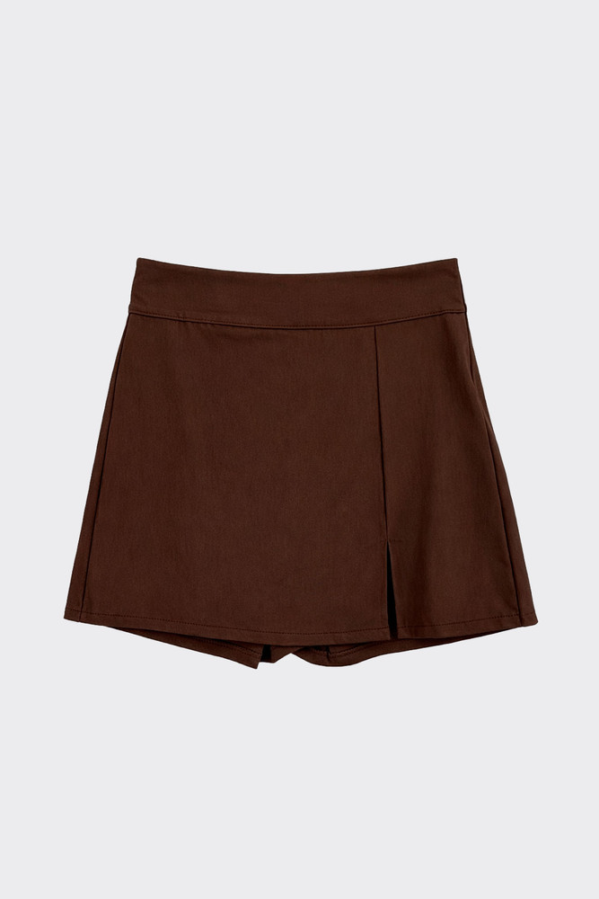 Mini skort with slits brown