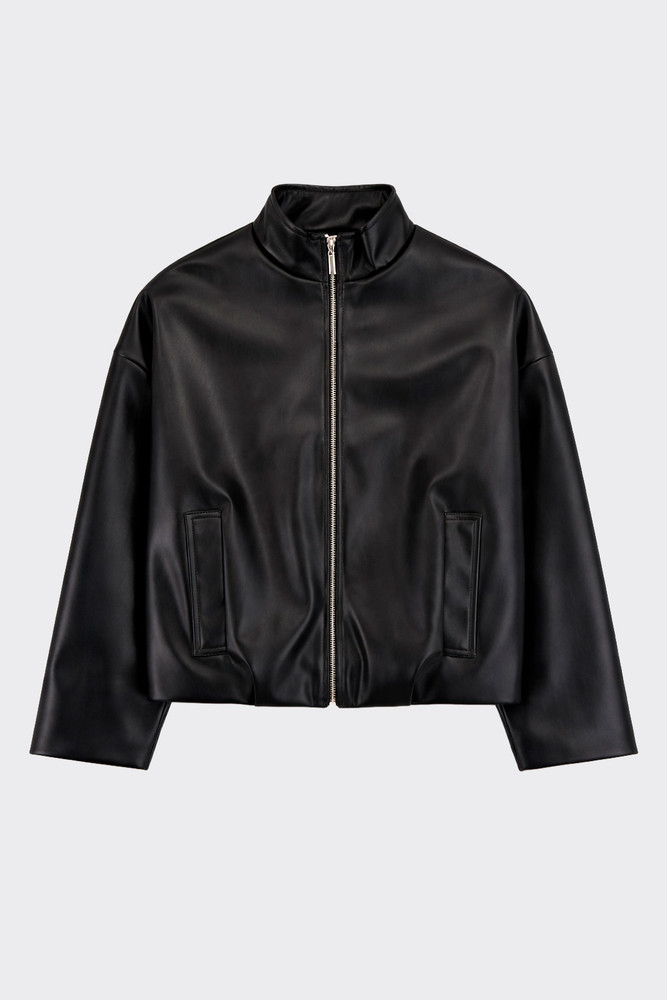 Quilted leather effect bomber jacket