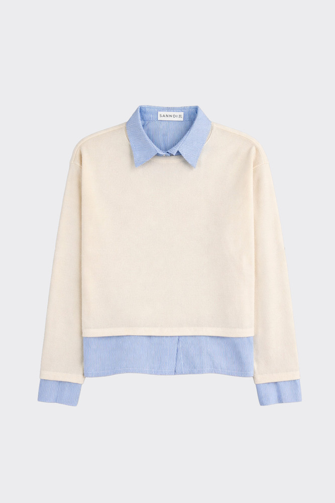 Layered sweatshirt with shirt white